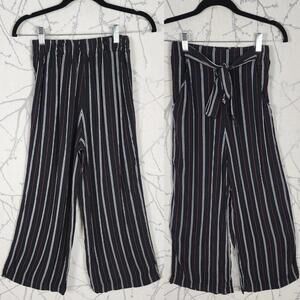 Wilfred Black Striped High Rise Tie Back Pull On Faun Wide Leg Pants